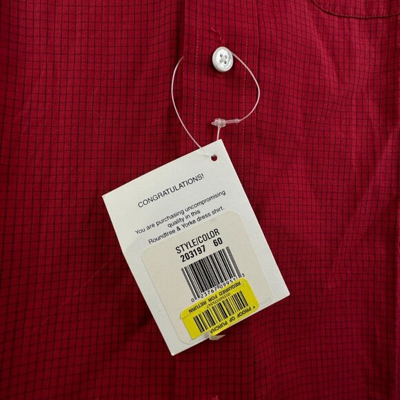 NWT Roundtree & Yorke Button Up Shirt Red Check 15.5 33 Long Sleeve Fine Cotton - Picture 10 of 15